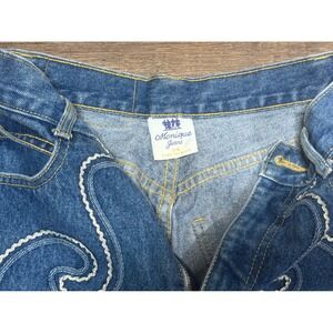 Monique Jeans High-Waisted Embroidered Denim Med Wash, Straight Leg, 7/8 Length.